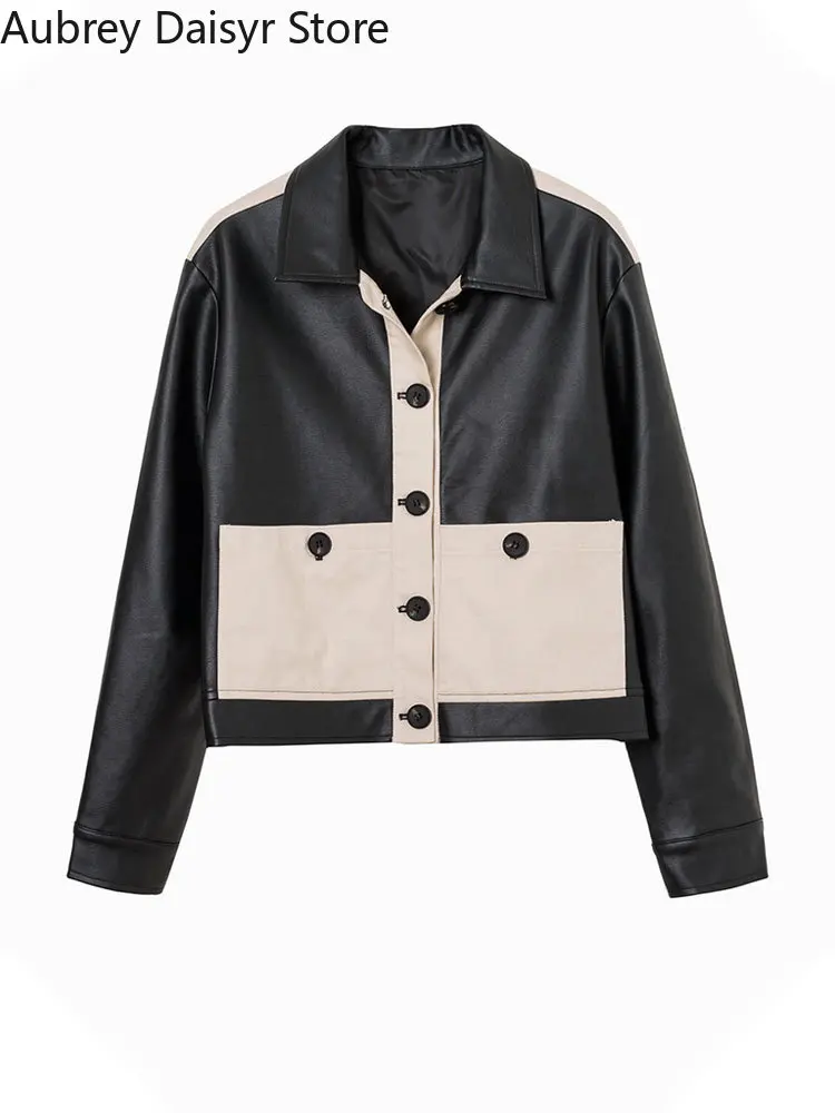 Korean Cropped Leather Jacket Women Vintage Streetwear Pockets Women's Autumn Jacket High Street Y2K Chic Faux Fur Coat 2021 New