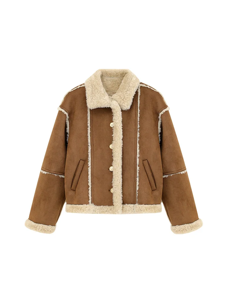 Женская зимняя куртка из шерсти ягненка с мехом кролика