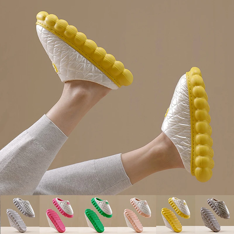 

Тапочки женские/мужские плюшевые, теплые зимние туфли из хлопка, с крутыми шариками, водонепроницаемая пуховая ткань, дизайнерские шлепанц...