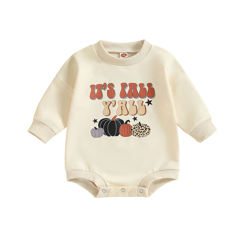 

Baby Sweatshirt Romper Long Sleeve Round Neck Pumpkin/Floral Letter Print Bodysuit Infant Fall Outfit