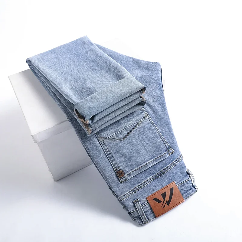 2024 весна-лето новые мужские прямые тонкие хлопковые эластичные джинсы