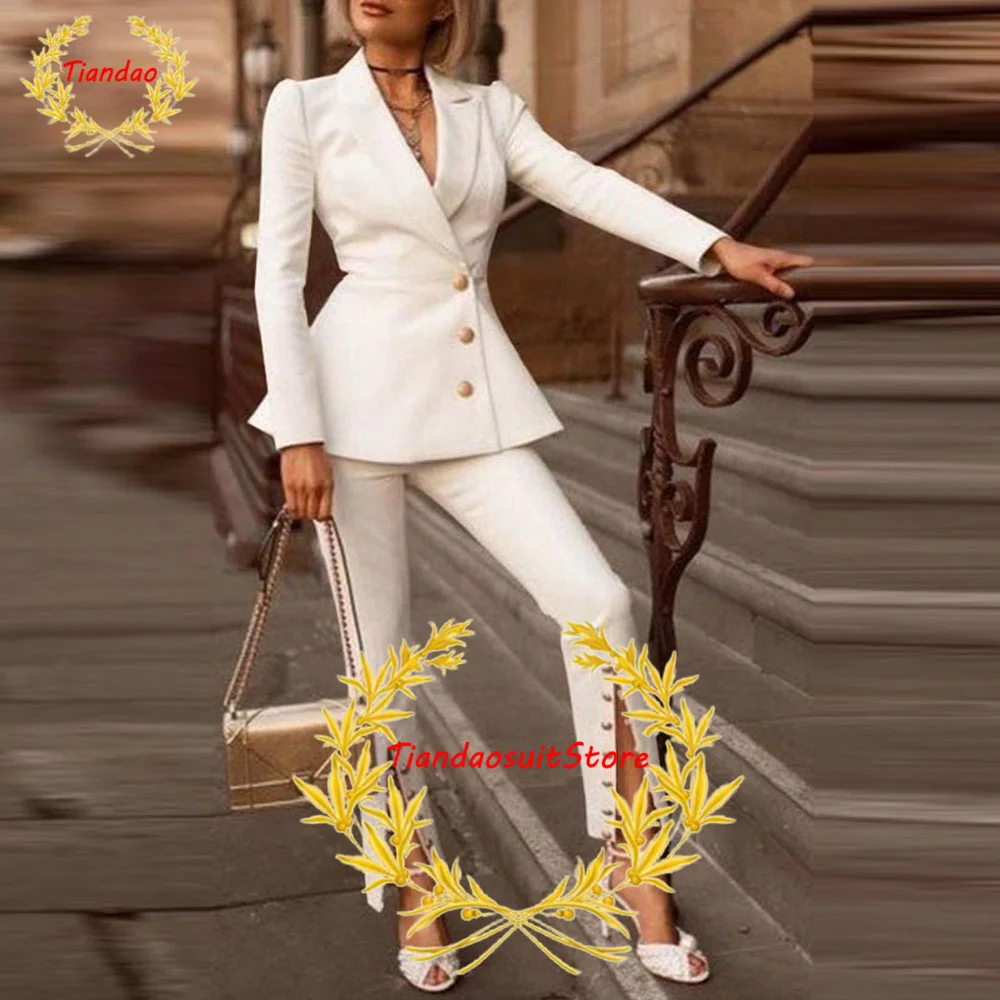 Ivory Women's Suit 2 Piece Fashion Luxury Jacket Pants Wedding Tuxedo Party Dress Lady Blazer Set Formal Full Outfit