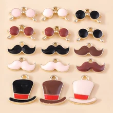 10pcs Enamel Masque Fox Mask Gentleman Glasses Moustache Beard Hat Charm for Jewelry Making Handmade Diy Earring Necklace Craft