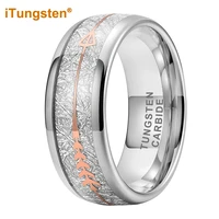 8mm tungsten rings meteorite rose gold arrow inlay for men women wedding bands domed polished shiny comfort fit