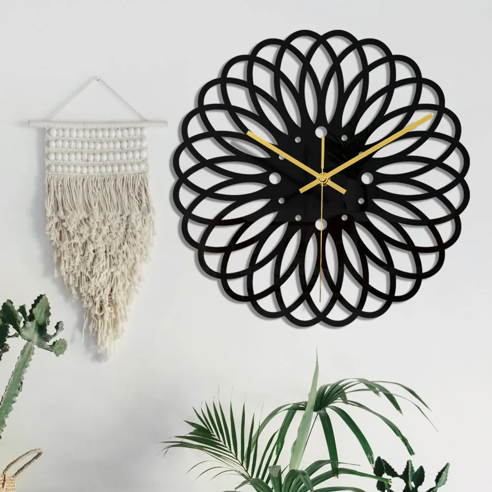 

Three-dimensional black acrylic round wall clock home decoration simple 3D geometric shape wall clock