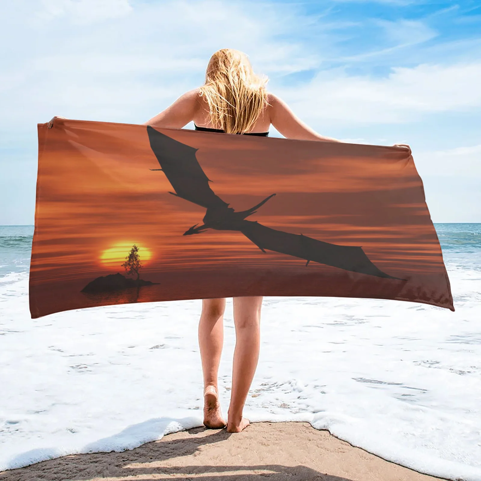 

Dragon Wings Sky Sunset Landscape Sea Bath Towel Camping Bathroom Accessories Microfiber Beach Towel Home Bath Towels for Adults