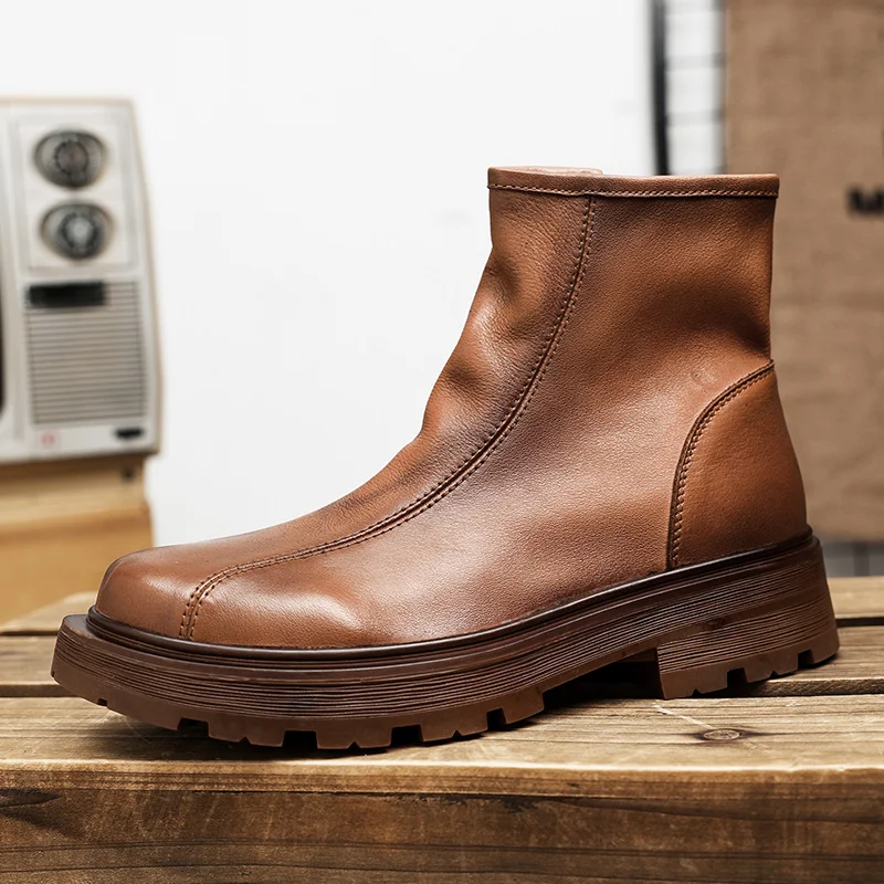 

Мужские ботинки челси из натуральной кожи на толстой подошве, модная Уличная обувь ручной работы в стиле ретро, водонепроницаемые дышащие высокие ботинки