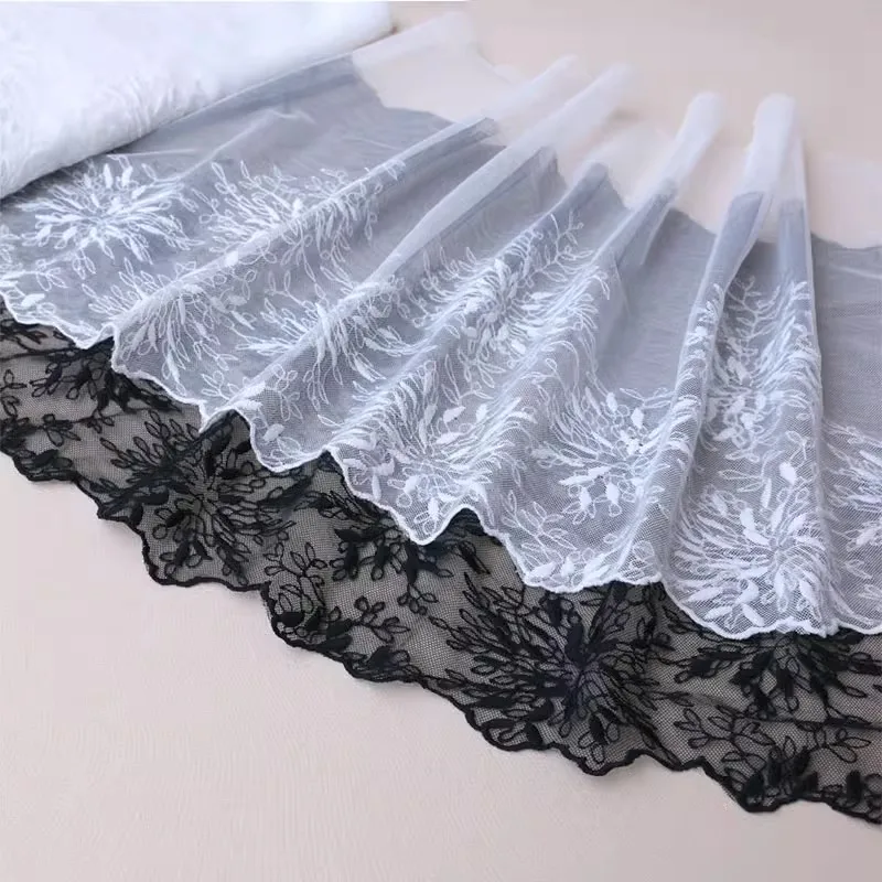 (1 ярда/рулон) кружевная ткань 2024 высокое качество черно-белая сетка вышивка