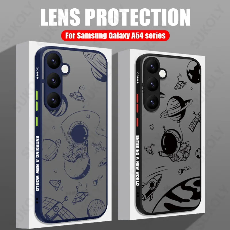 

Astronaut Acrylic Matte Case For Samsung Galaxy A54 5G A53 A52S A13 A14 S23 Plus S22 S21 Ultra S20 FE Cartoon Soft Bumper Cover