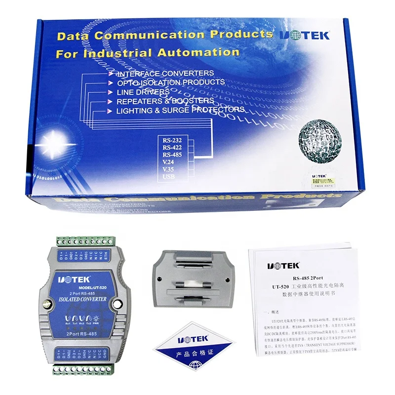 Фото UOTEK UT-520 Промышленный 2-портовый повторитель RS 485 Последовательный преобразователь на DIN-рейку с изоляцией №5