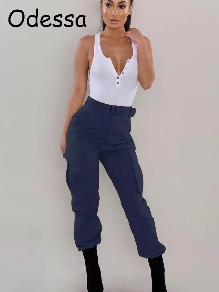 

Odessa Y2K Khaki Vintage Cargo Pants Women 90s Streetwear Pockets Wide Leg Cargo Pants 2022 Blue High Waist Hip Hop Loose Female