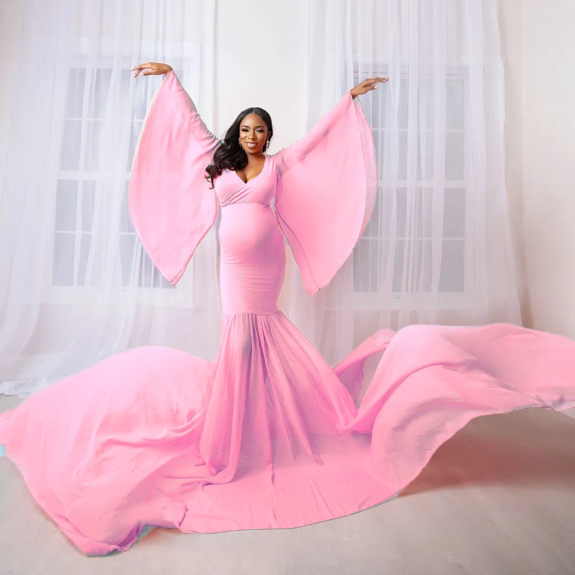 Коллекция 2022 длинные платья для будущей матери женщин эластичные реквизиты