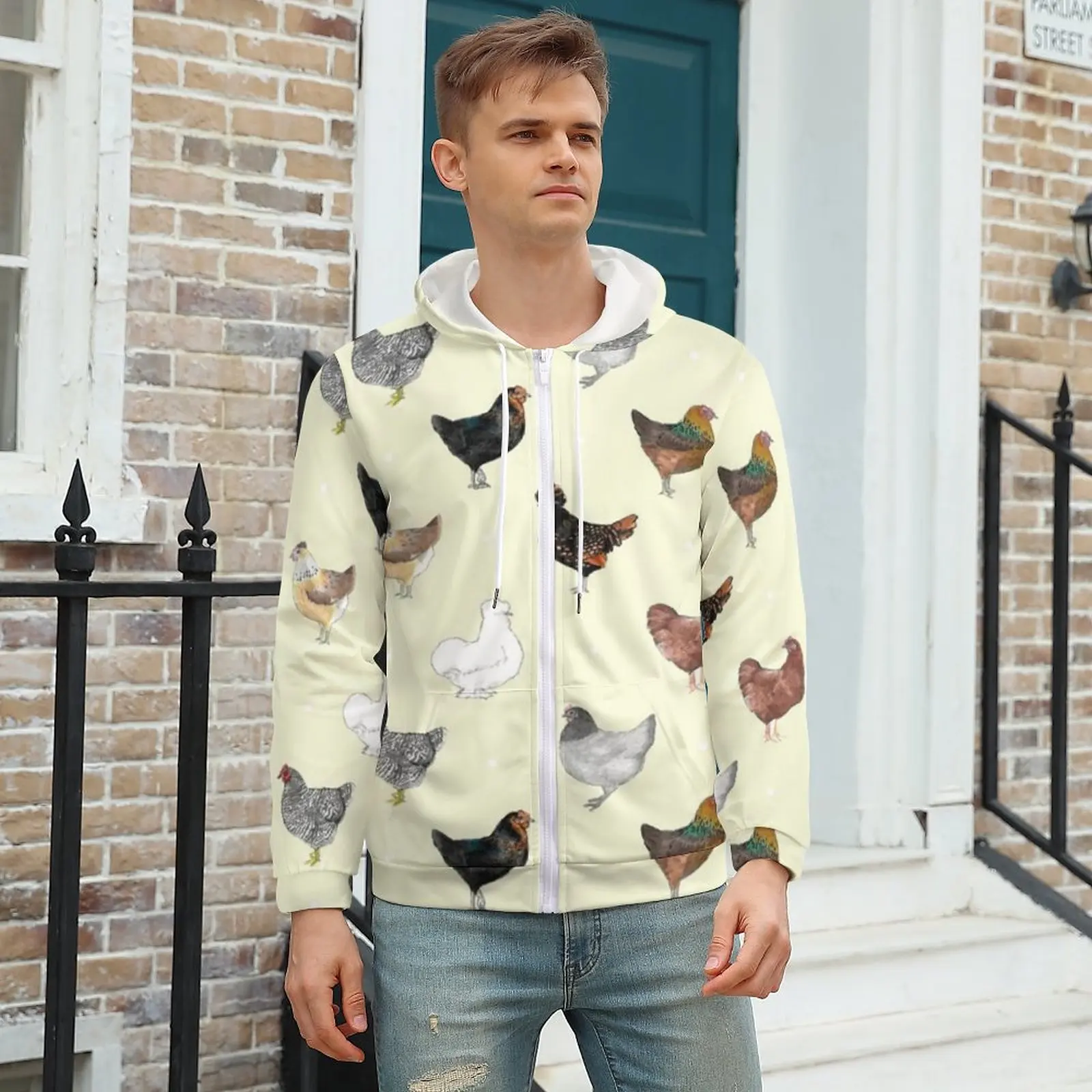 

Various Chicken Hoodies Cute Animal Print Polyester Zip Up Hoodie Stylish Warm Hoodie Plus Size 5XL