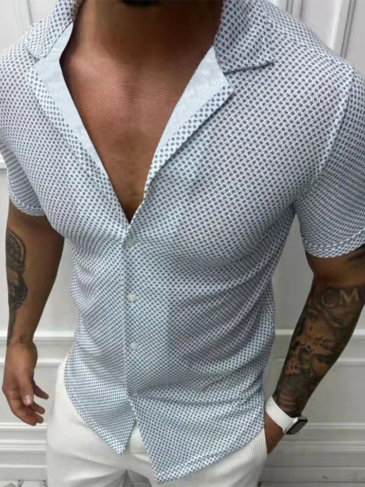

New Summer Fashion Lapel Short Sleeve Shirt Top Men's Casual Print Button Shirts Men Harajuku Slim Single Breasted Cardigan Tops