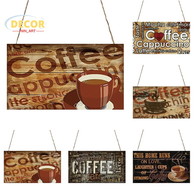 

Vintage Coffee Wooden Plaque Wood Sign Hanging Plaques for Painting Picture Welcome Home House Room Door Bar Pub Wall Decoration