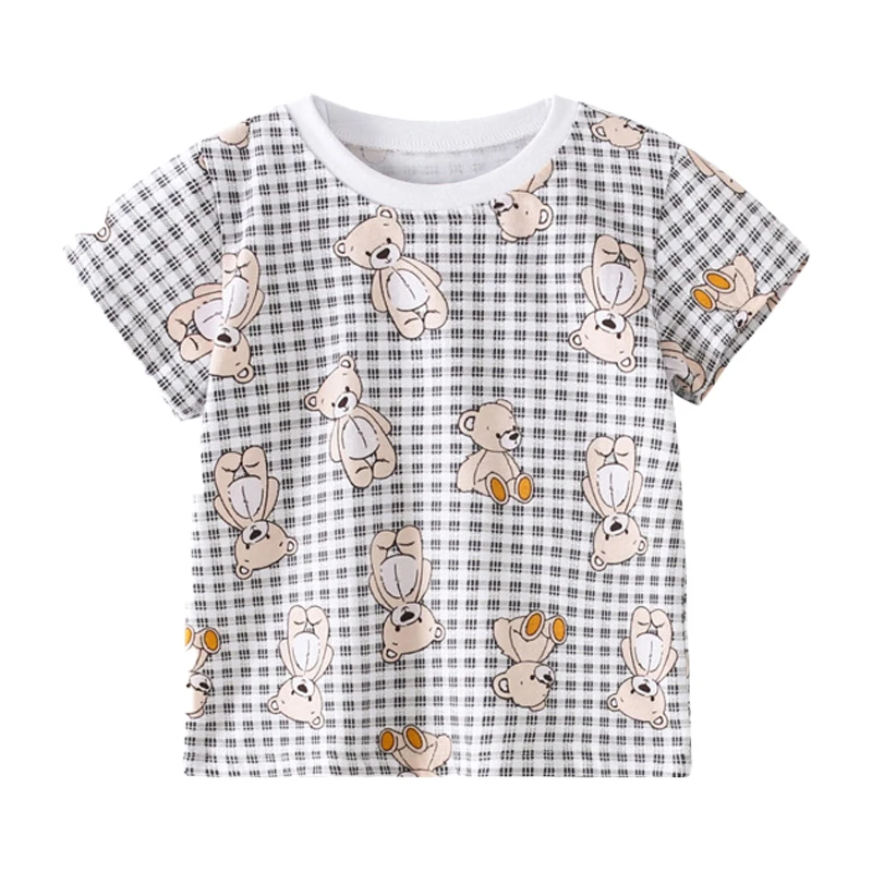 

Новинка лета 2023, Детская Хлопковая футболка для маленьких мальчиков, одежда с рисунком маленького медведя из мультфильма, детская модная фу...