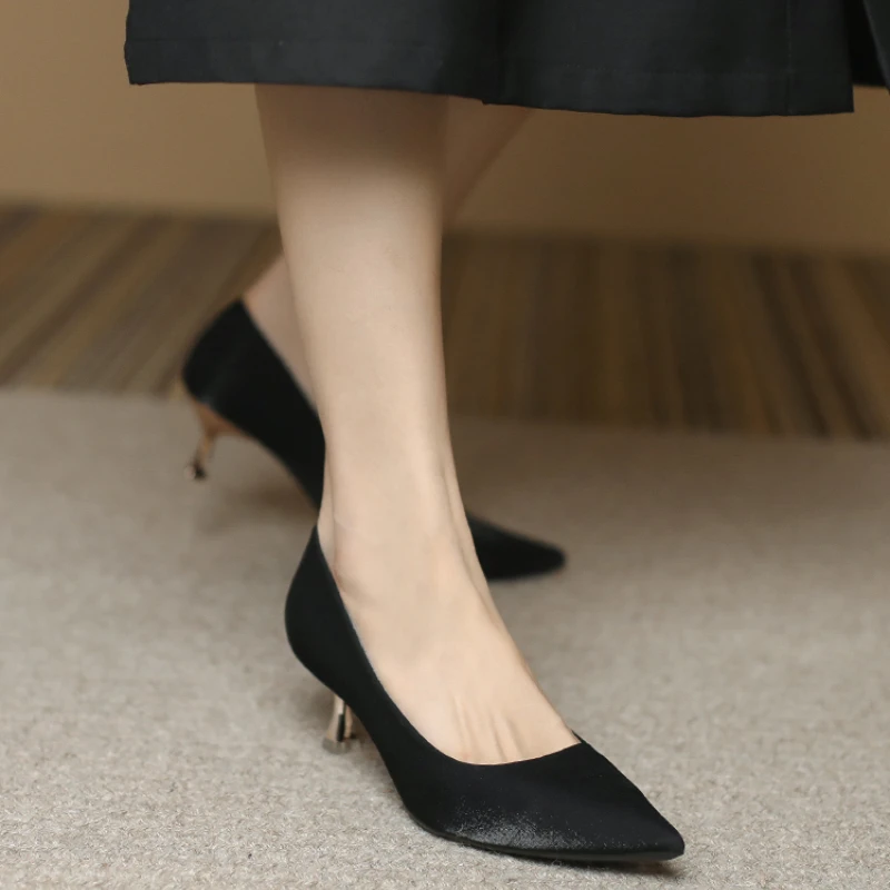 

Office Ladies Shoes High Heels Knitted Pu High Heels Ladies Dress Shoes Black Basic High Heels Pointed Toe Zapatos Mujer Spring