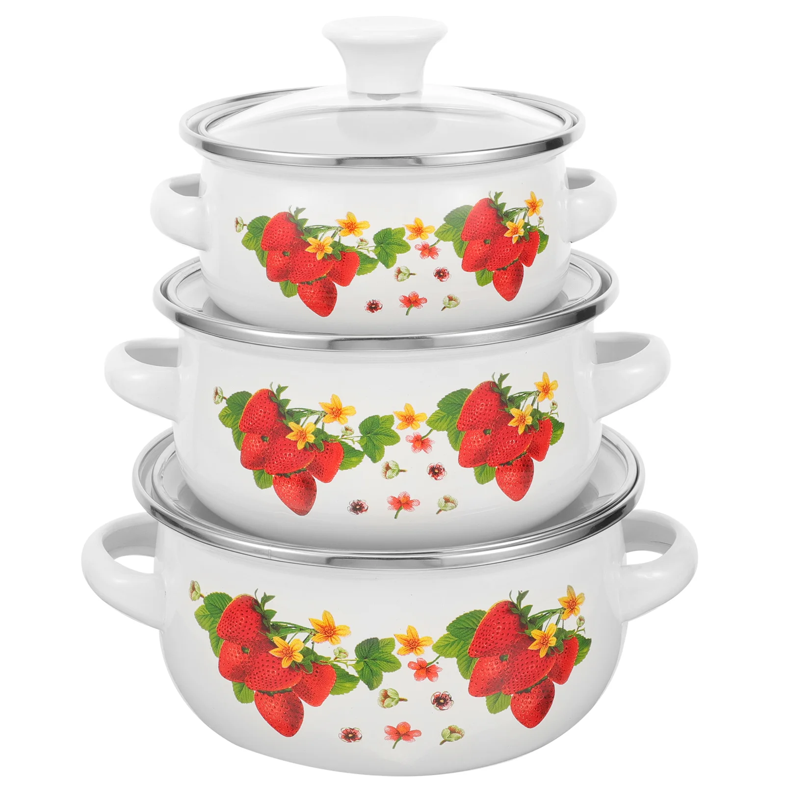 

3 Pcs Pot with Double Handles Cooking Amphora Stackable for Kitchen Enamel Small
