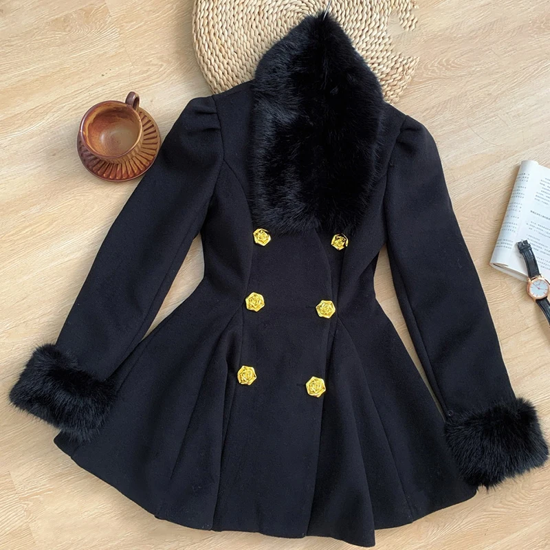LUZHEN 2024 двубортный шерстяной пиджак со съемным искусственным норковым волосом