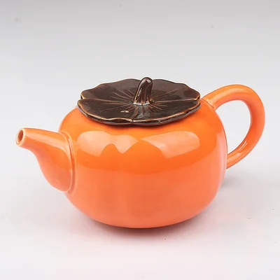 

Exquisite Antique Ceramic Persimmon Ruyi Teapot Ornament