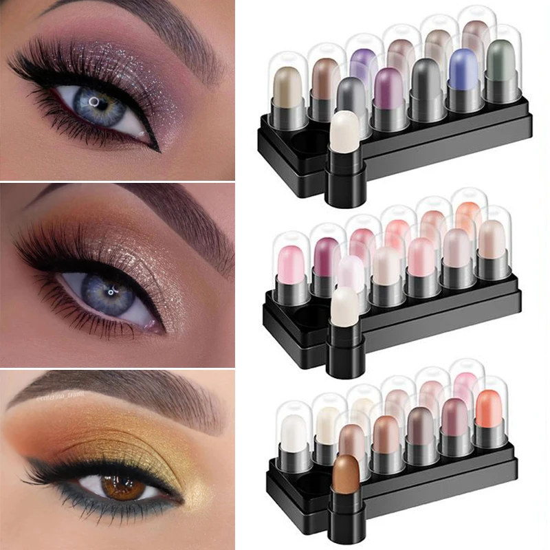 

Sdotter 12 Colors Highlighter Eyeshadow Pencil Waterproof Lasting Glitter Colorful Matte Nude Eye Shadow Stick Makeup Pigment Co