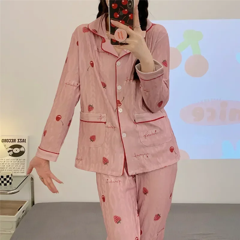 

Homewear Pajamas Set Printed Casual Women Autumn Girls Home Sleeve Long Girls Cartoon Cute Cute Suit Loungewear Clothes Pijama