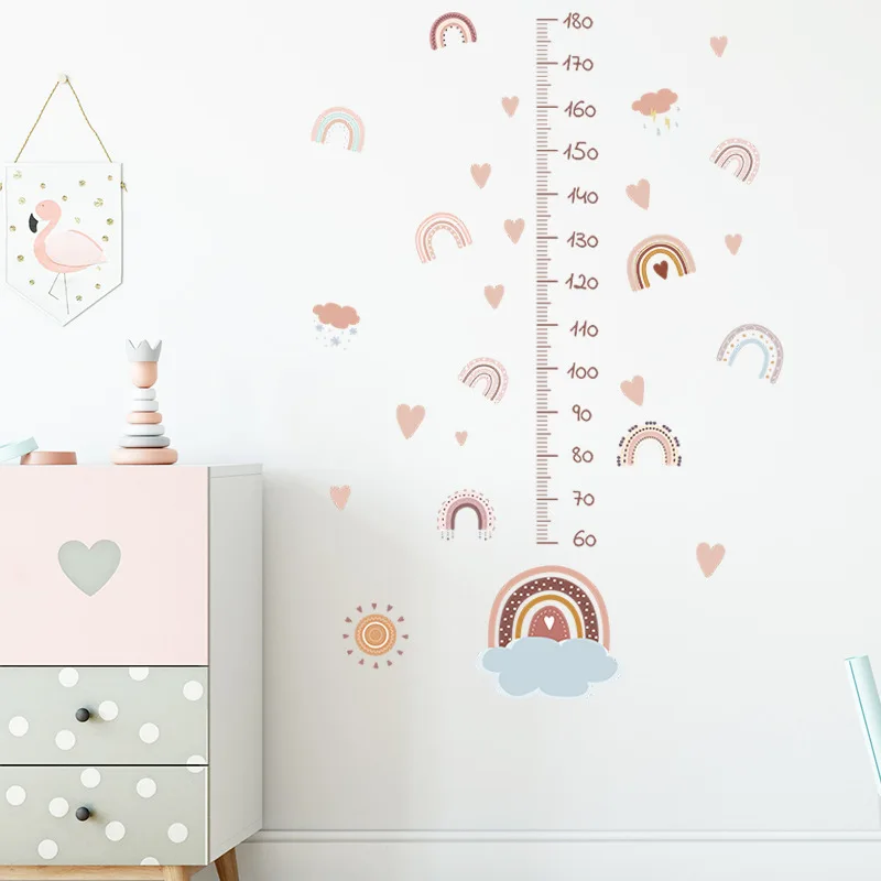 

Cartoon Rainbow Love Heart Cloud Height Measurement Stickers Wall Sticker Nursery Wall Decals Kids Room Interior Home Decor