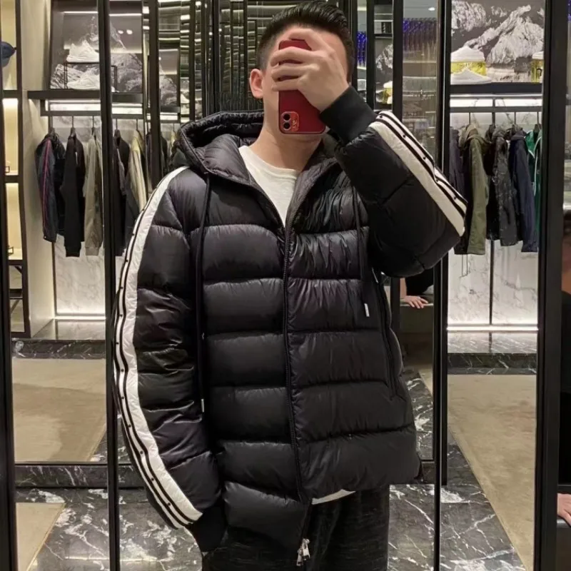 Осенне-зимний мужской пуховик с капюшоном пушистое теплое пальто лямкой на руку