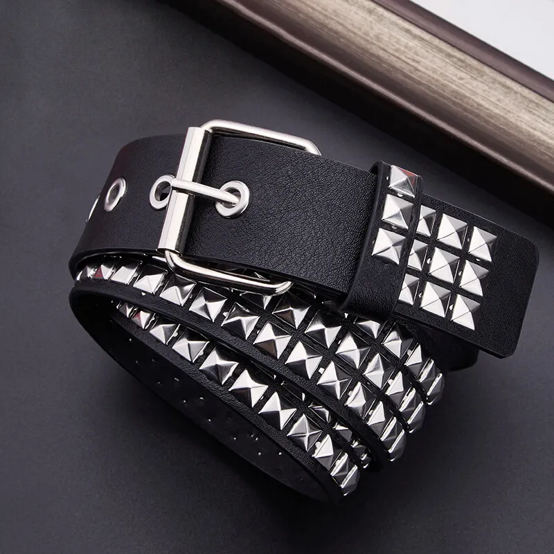 Ladies and Mens Leather Punk Belt Hollow Rivet Personality Rock Wild Adjustable Young Trend Hip-hop style   young students Belts