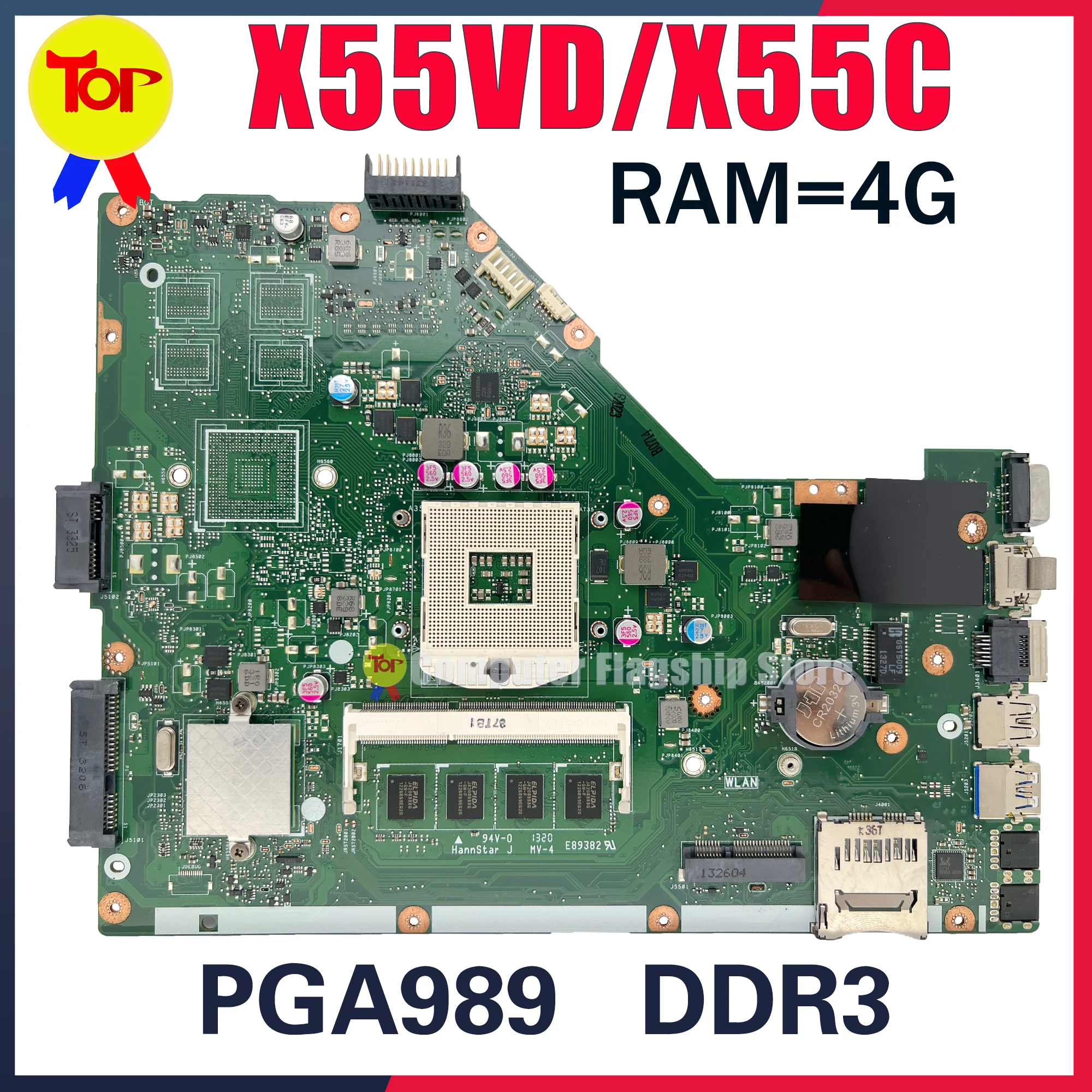 

KEFU X55V Laptop Motherboard For ASUS X55VD X55C X55VDR X55CR DDR3 4G-RAM UMA OR GT610M 100% Working Testd