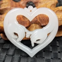 natural chinese white jade hand carved love pendant fashion jewelry couples stay together for a lifetime necklace popular gift
