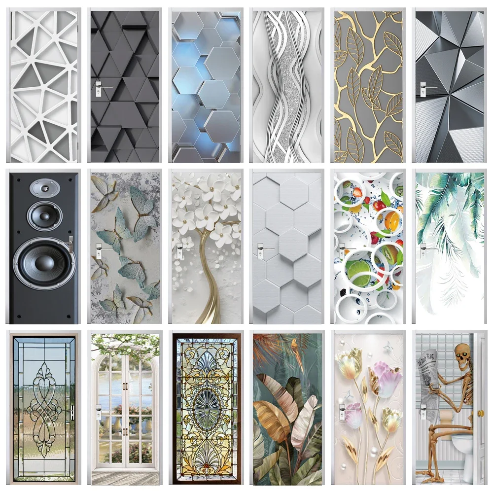 Геометрические 3D наклейки на дверь самоклеящиеся ПВХ водонепроницаемые полная