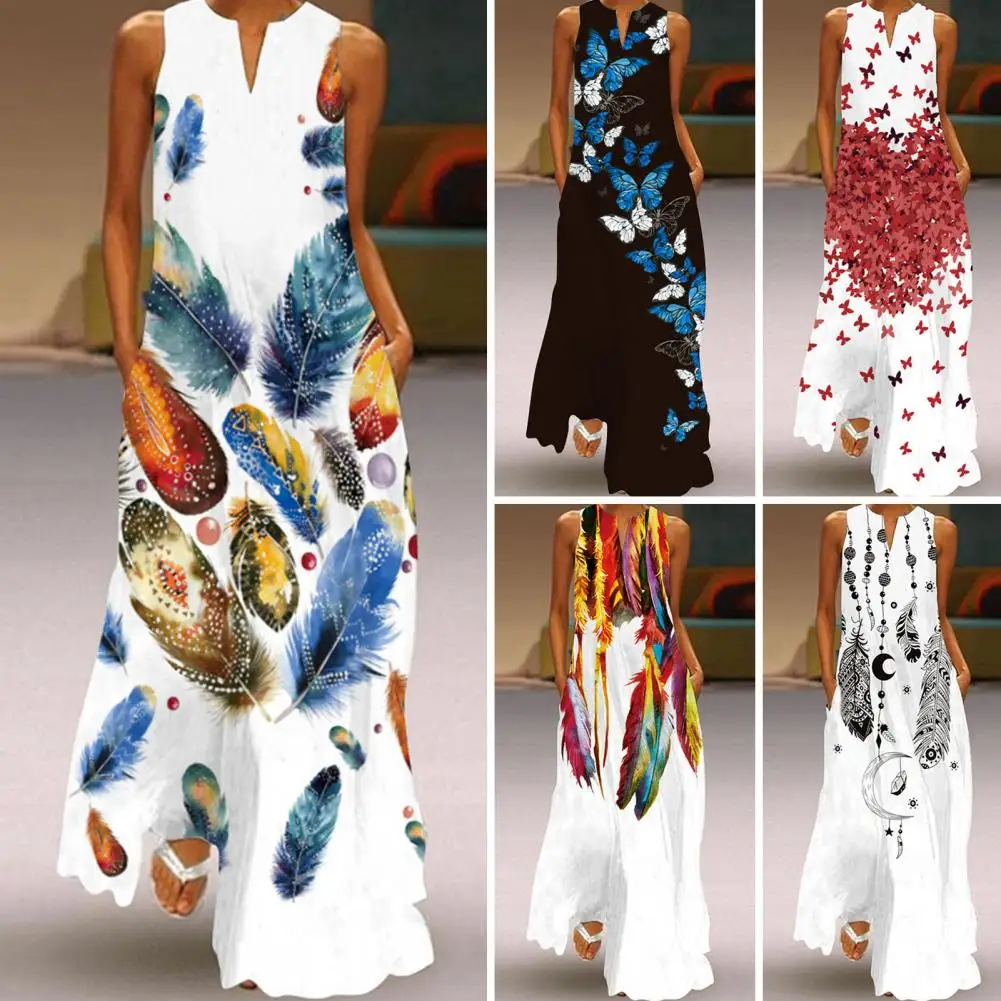 

Женское летнее платье-макси с цветочным принтом, а-силуэт