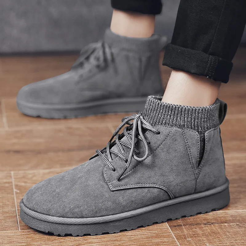 

Winter Ankle Boots for Men Fleece Patchwork Suede Boots High Top Snow Boots Men Casual Warm Non-slip Platform Boots botas hombre