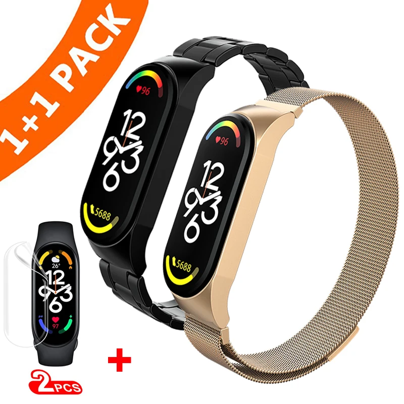 

2 Pack Stainless Steel Strap for Xiaomi Mi Band 7 Smart Band Accessories Magnetic Loop Wristband for Mi band 7 Metal Bracelets