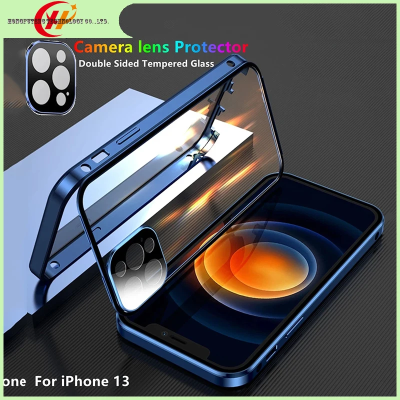 New 360° For iPhone 13 Pro MAX 11 12 Mini Case Full Protection Tempered Magnetic Adsorption Glass XS XR 7 8Plus Mobile Phone Bag
