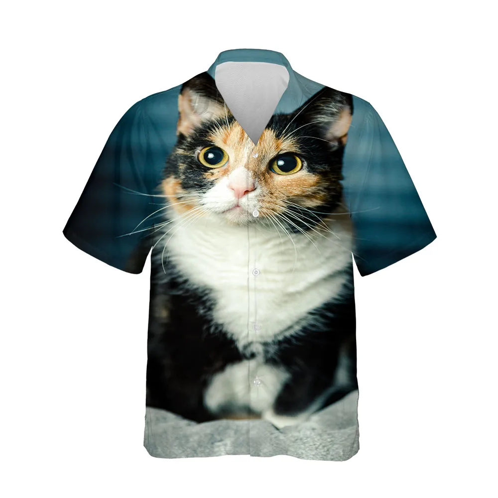 Jumeast 2022 New Hawaiian 3D Men's Summer Beach Short Sleeve Shirt Streetwear Kitten Collection Trend Shirt Print Clothing