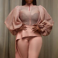 2022 summer pink blouse sexy office lady autumn pullover tops for women african fashion winter mesh see through sheer blouses