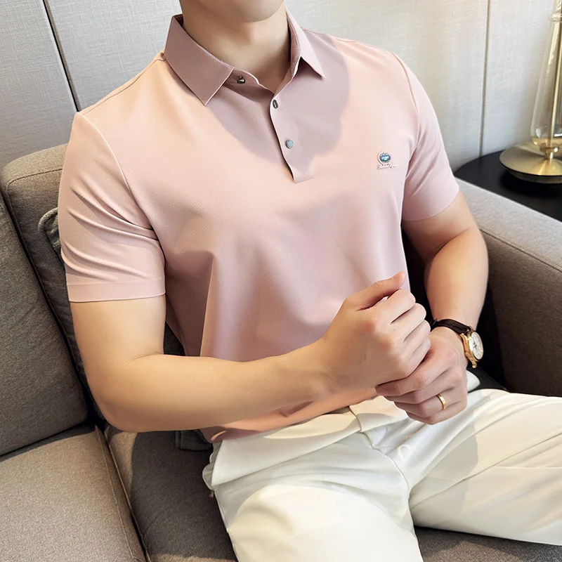 Высокоэластичная вафельная бесшовная рубашка-поло для мужчин летняя Облегающая