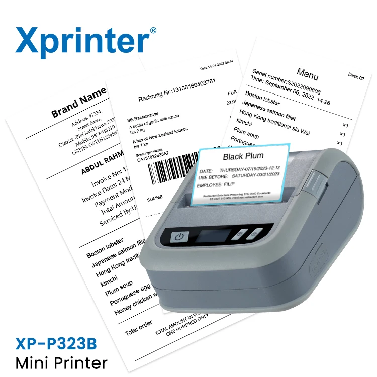 Портативный принтер чеков Xprinter XP-P323B, устройство для печати этикеток, бесчернильный принтер с LED-экраном и поддержкой различных команд (art.: 3920db1a0fae6) - 3920db1a0fae6