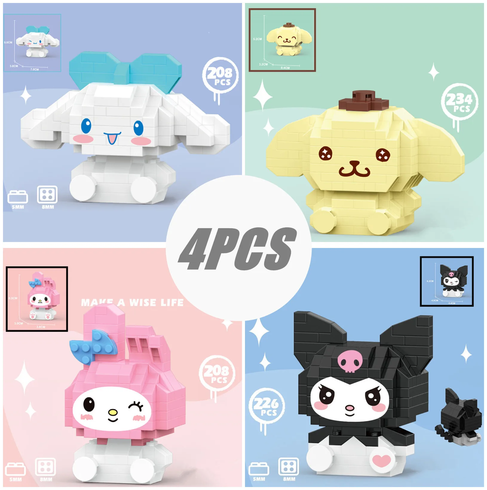 Sanrio аниме Hello Kitty My Melody Cinnamoroll Pompompurin Kuromi друзья строительные блоки кирпичи для