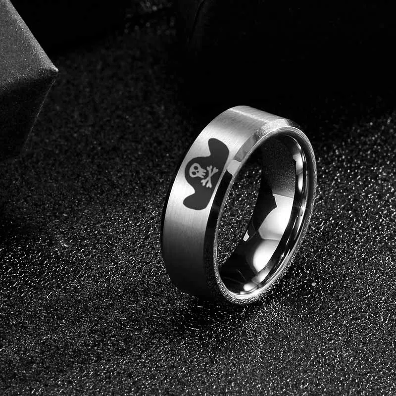 

Pirate Vintage Viking Cartoon Anime War Stainless Steel Unisex Ring 8MM Silver Fashion Punk Hip Hop Jewelry Gift