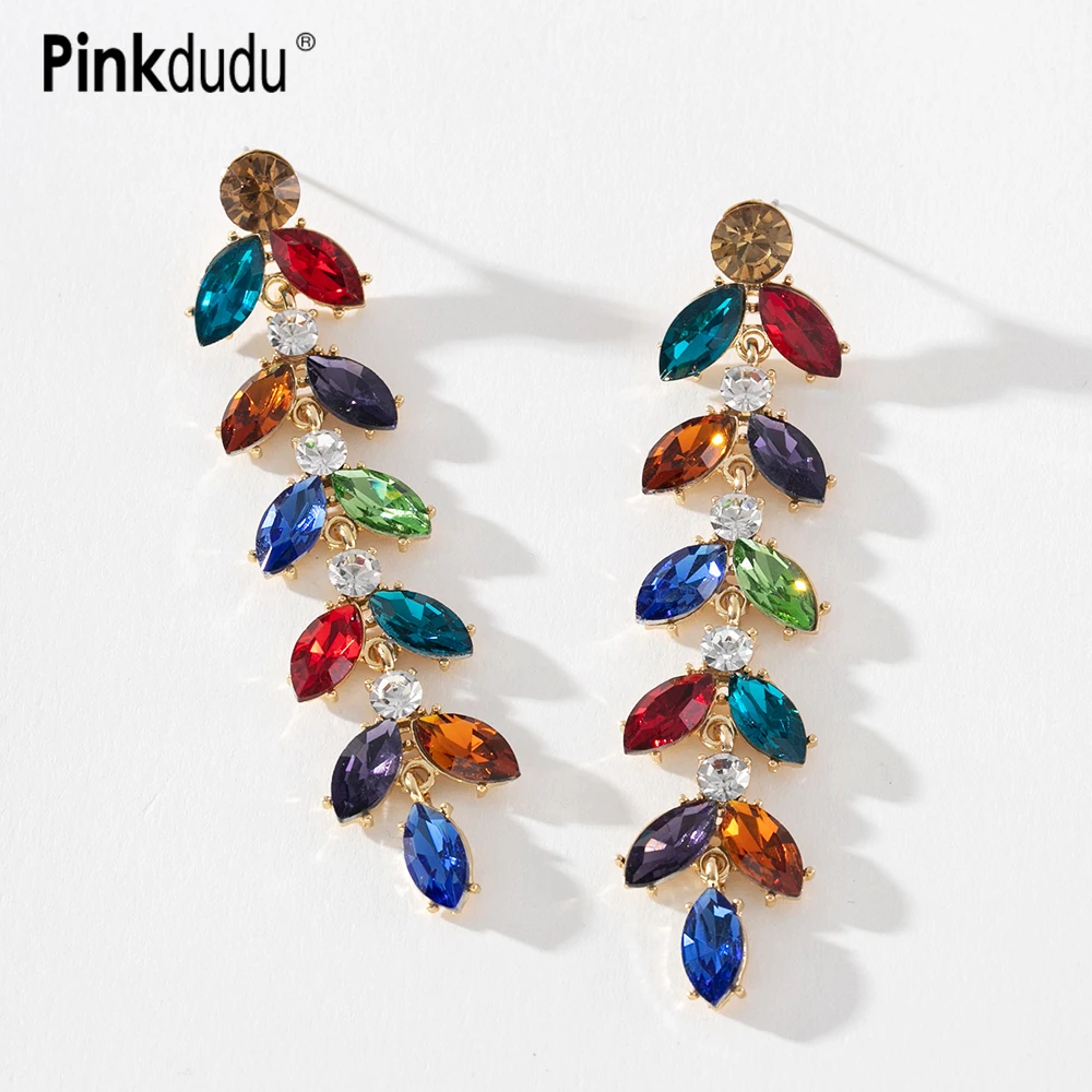 

Pinkdudu Fashion 4 Color Rhinestone Leaf Drop Earrings Exaggerated Personality Multicolor Leave Earring for Women Jewelry PD739