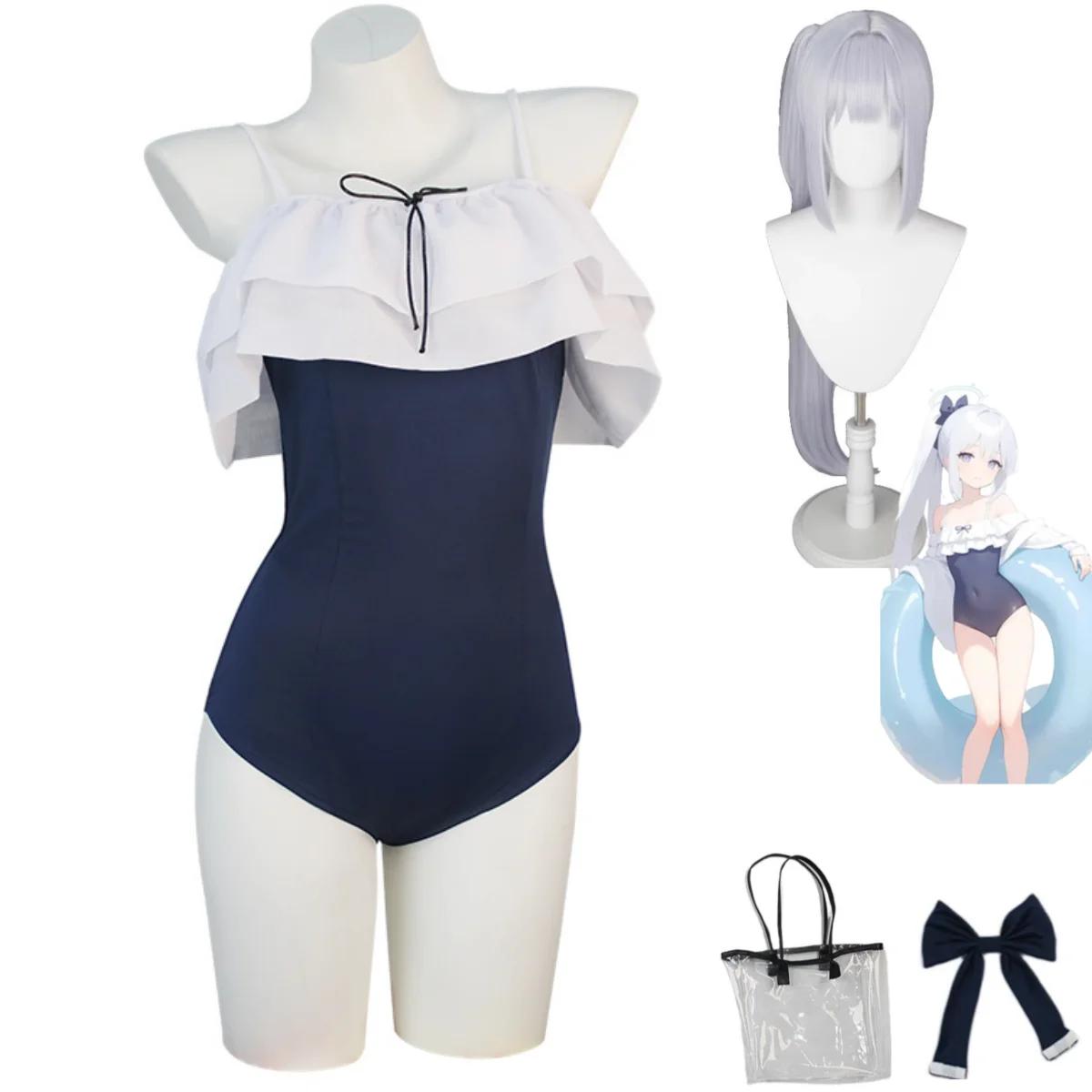 

Anime Game Blue Archive Tsukiyuki Miyako Cosplay Costume Wig Jumpsuits Swimwear Woman Sexy Kawaii Summer Sand Bikini Suit