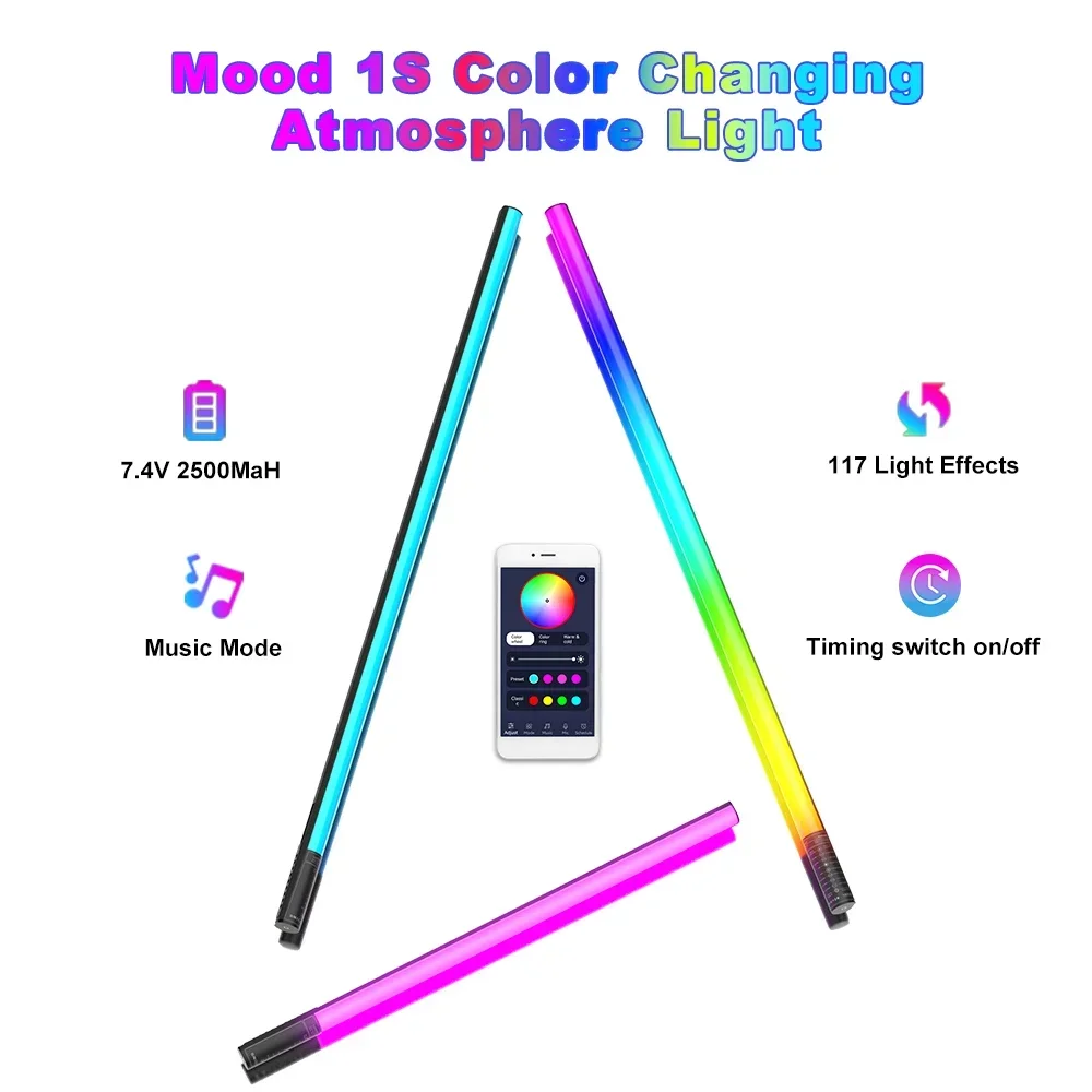 

LUXCEO 120cm RGB Mood Lights Color Changing Light 18W APP Control Atmosphere Lamp Background Lighting For Photography/Party/Game