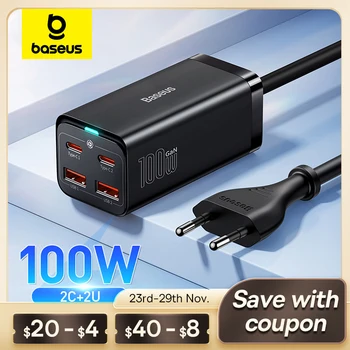 Baseus 65W/100W GaN Charger Desktop Laptop Fast Charger 4 in 1 Adapter For iPhone 15 14 13 Pro Max Phone Charger Xiaomi Samsung