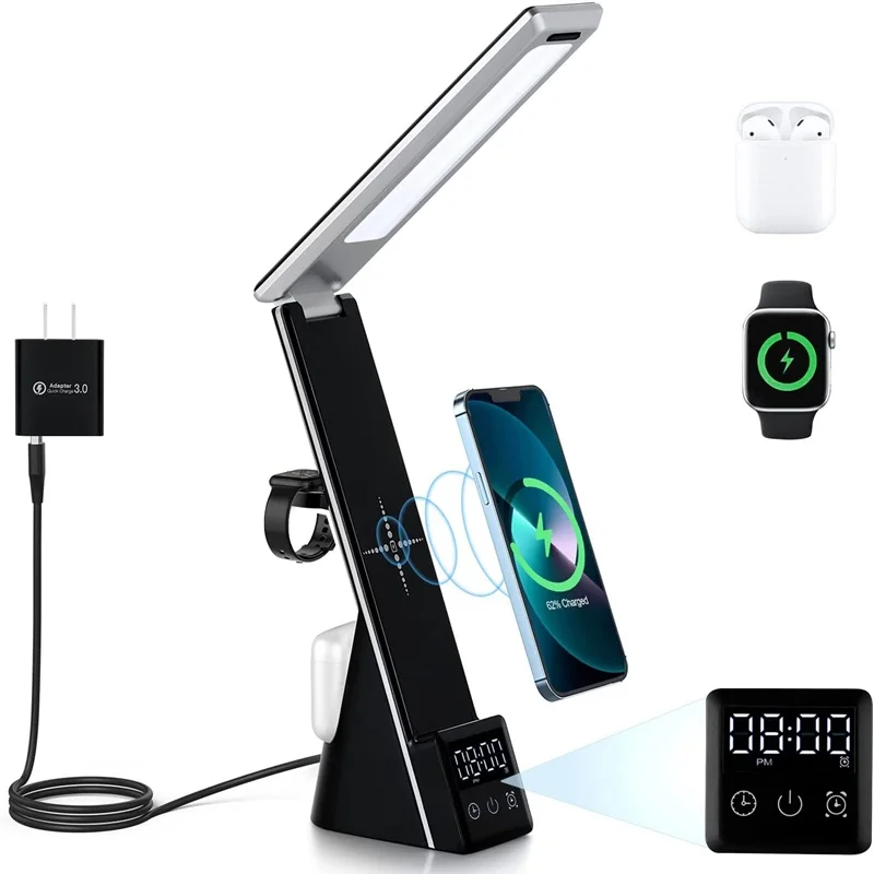 

3 IN 1 Fast Wireless Charger Stand for IPhone 13 12 11 Pro Max Alarm Clock Table Lamp Wireless Chargers for Apple Watch Airpods