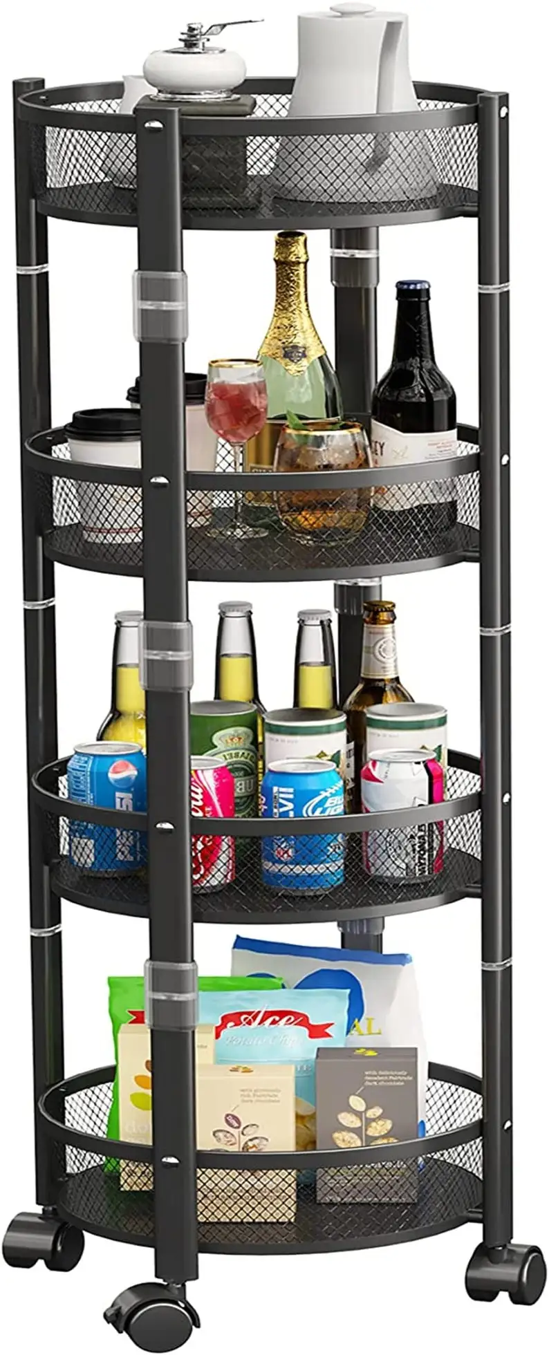 

Складная Тележка, 4-уровневая металлическая тележка для хранения, для кухни, дома, офиса, для улицы, Черная