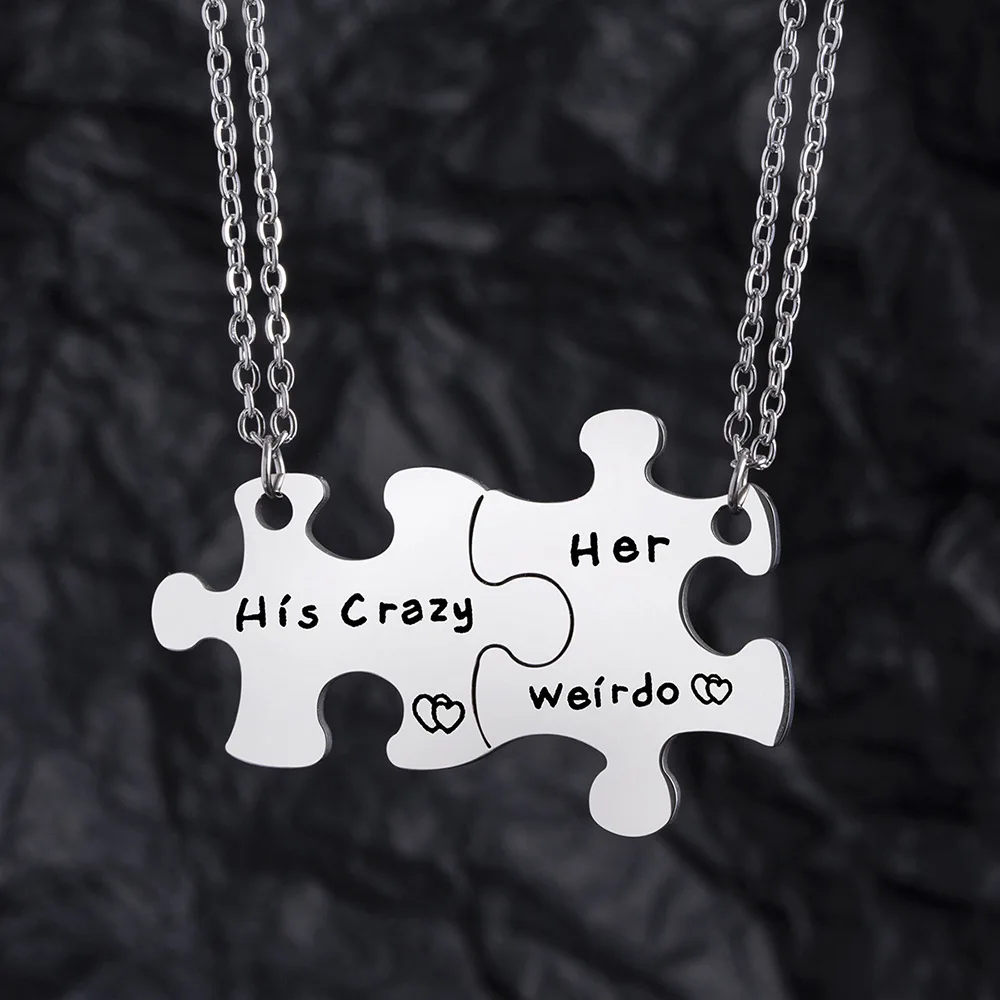 

Trend Lettering Couples Jewelry Alphabet Puzzle Necklace Forever Love for Women Men Stainless Steel Pendant Jewelry Couple Gift