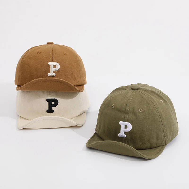 

2022 new P letter embroidery boys girls baseball caps cotton travel outdoor shade kids' hats for 6M-3Y baby Fashion hiphop hat